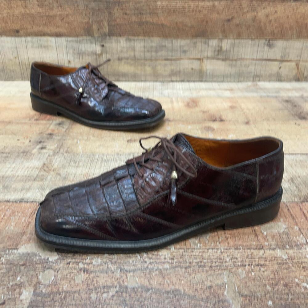 Romano Shoes Mens Size 10 43 Brown Leather Square Toe Derby Dress Tassel Exotic
